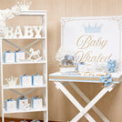 Baby boy carousel horse theme decorated chocolate wood stand with personalized backdrop