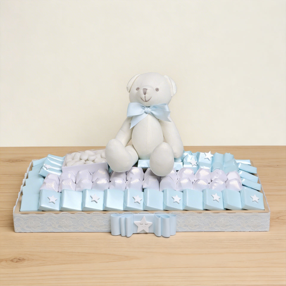 Baby boy teddy decorated chocolate wood tray