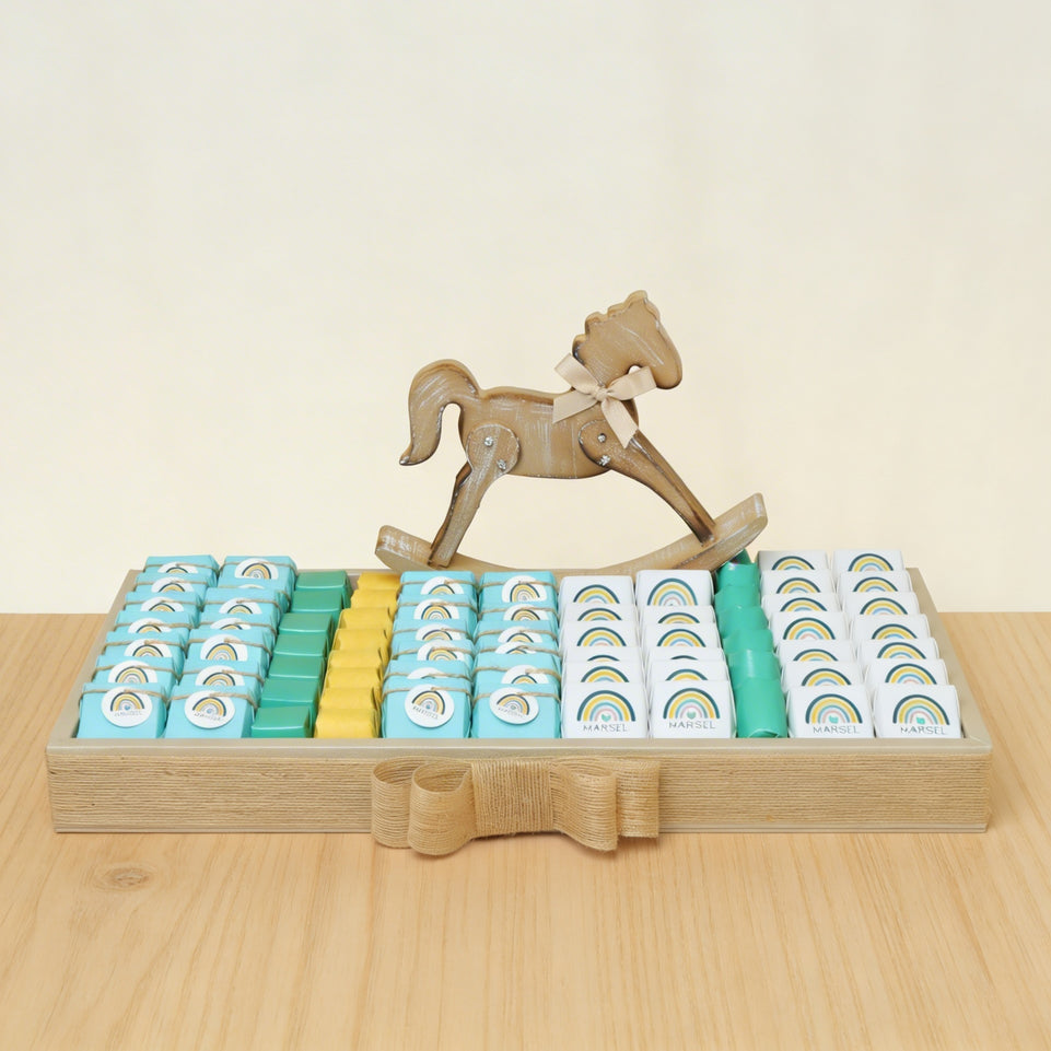 Baby boy rainbow theme personalized chocolate leather tray