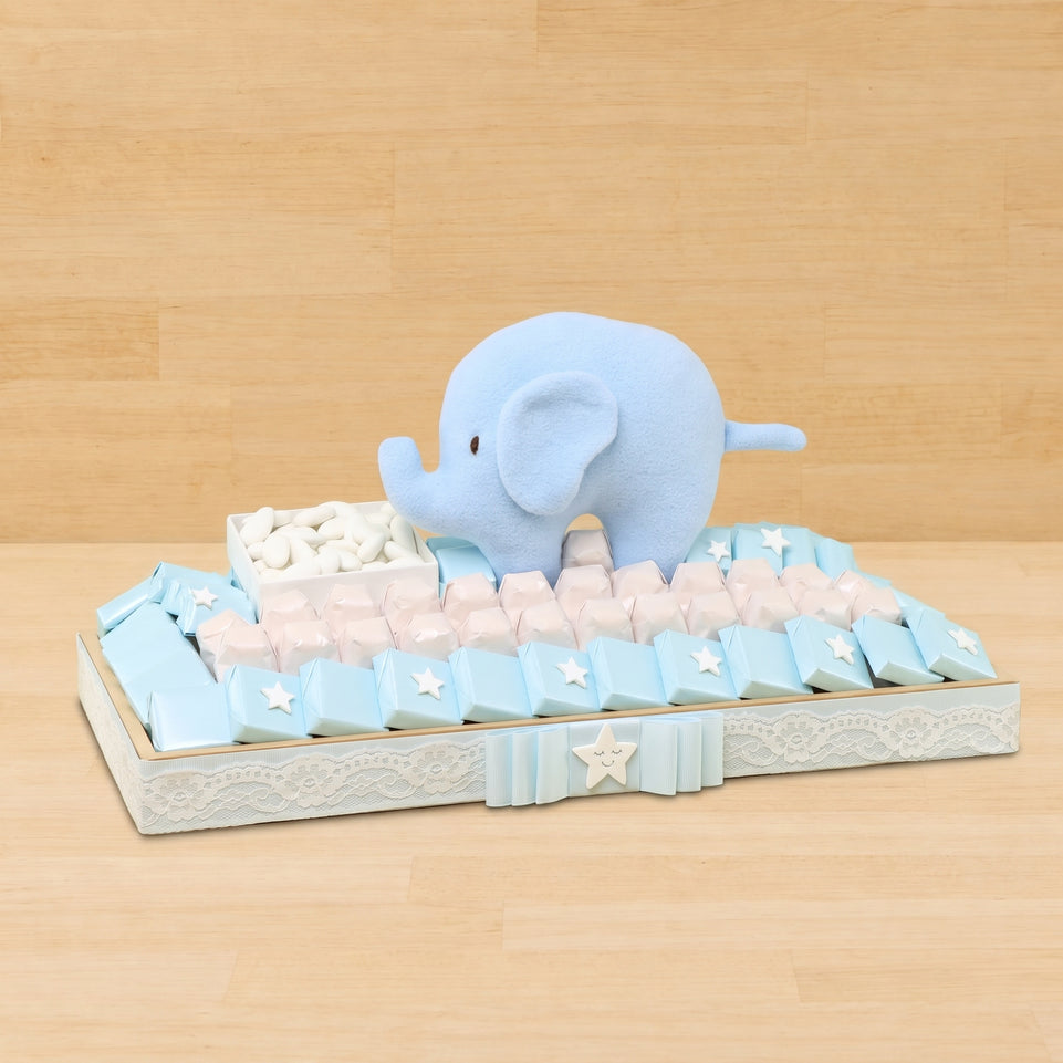 Baby boy Elephant decorated premium chocolate medium wood tray
