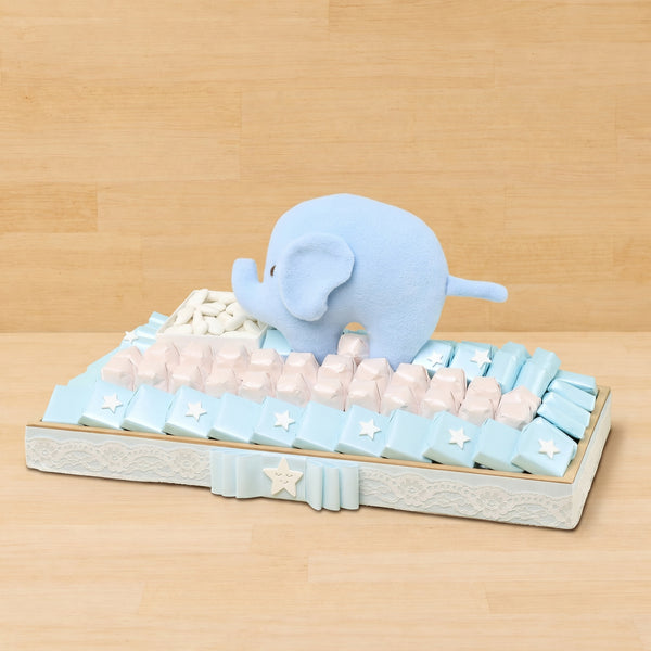 Baby boy Elephant decorated premium chocolate medium wood tray