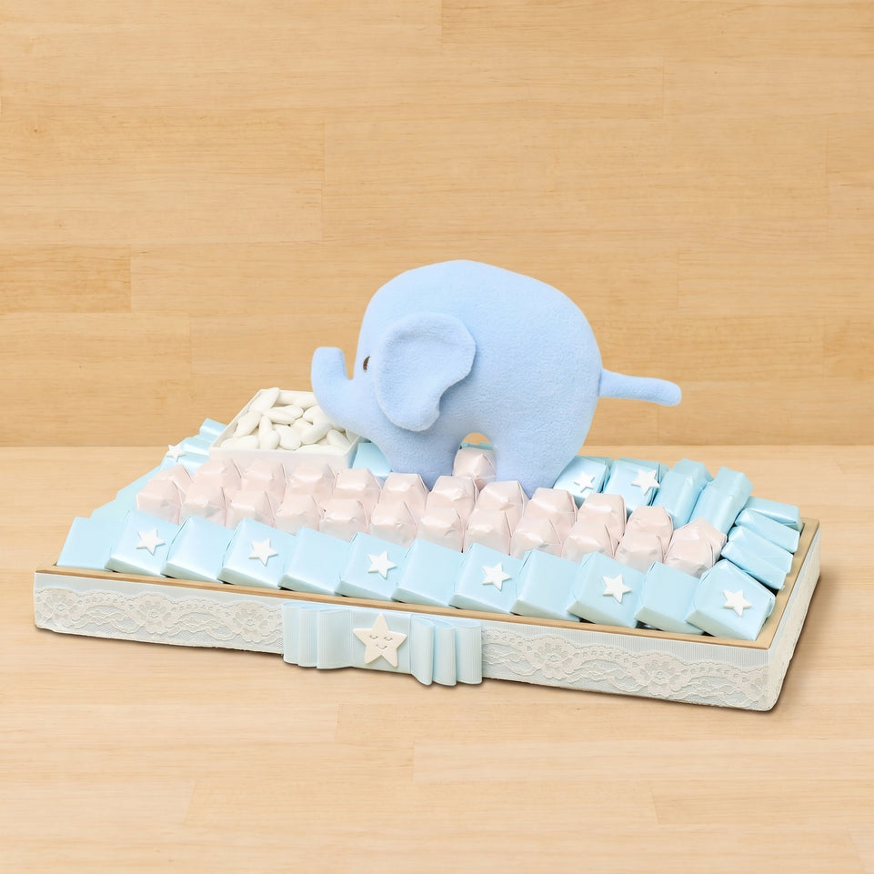 Baby boy Elephant decorated premium chocolate medium wood tray