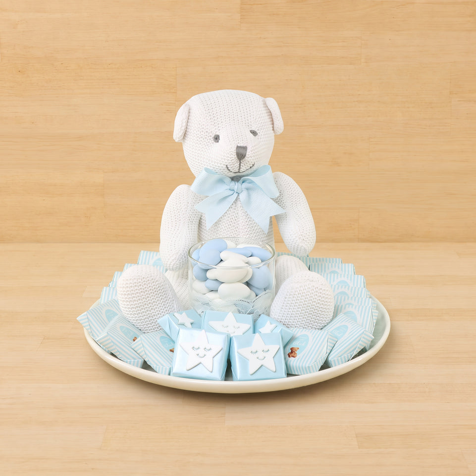 Baby boy acrylic star decorated chocolate & almond dragees ceramic plate