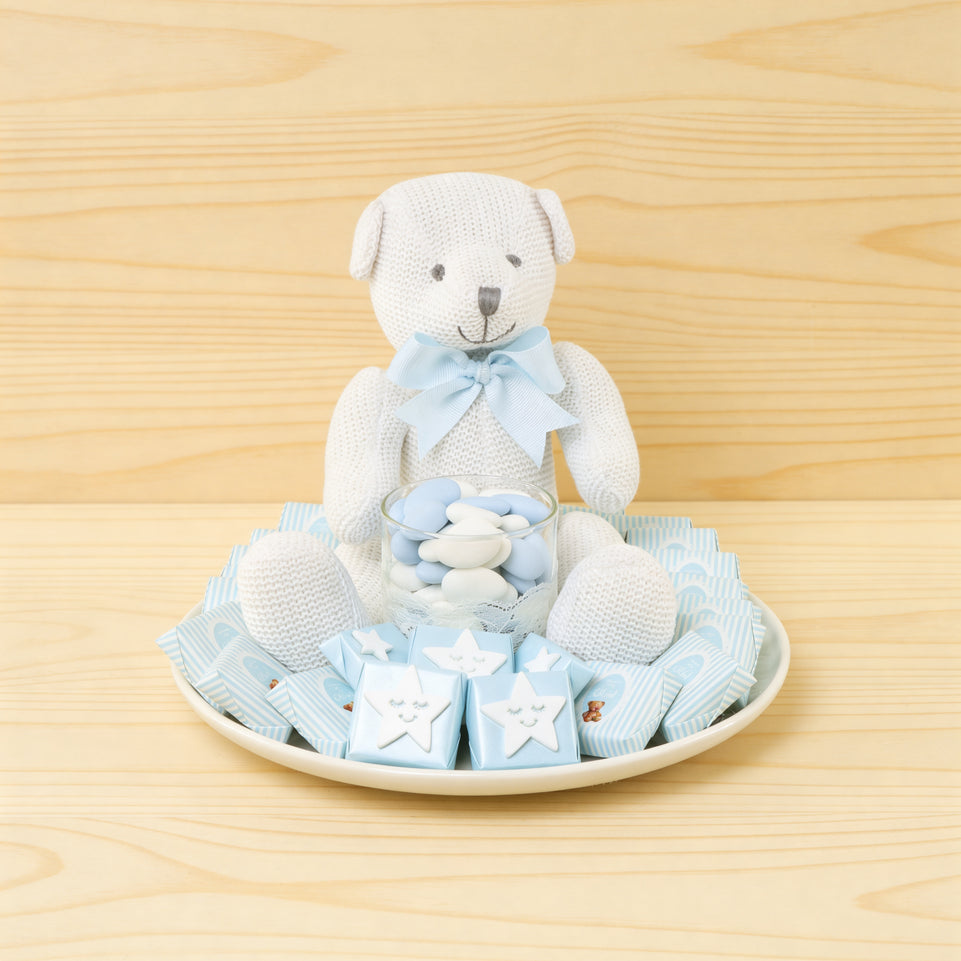 Baby boy acrylic star decorated chocolate & almond dragees ceramic plate