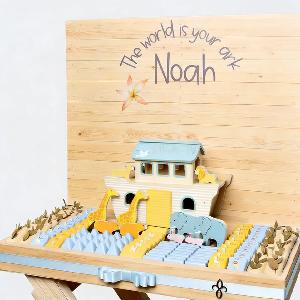 Baby noah's ark theme chocolate wood stand