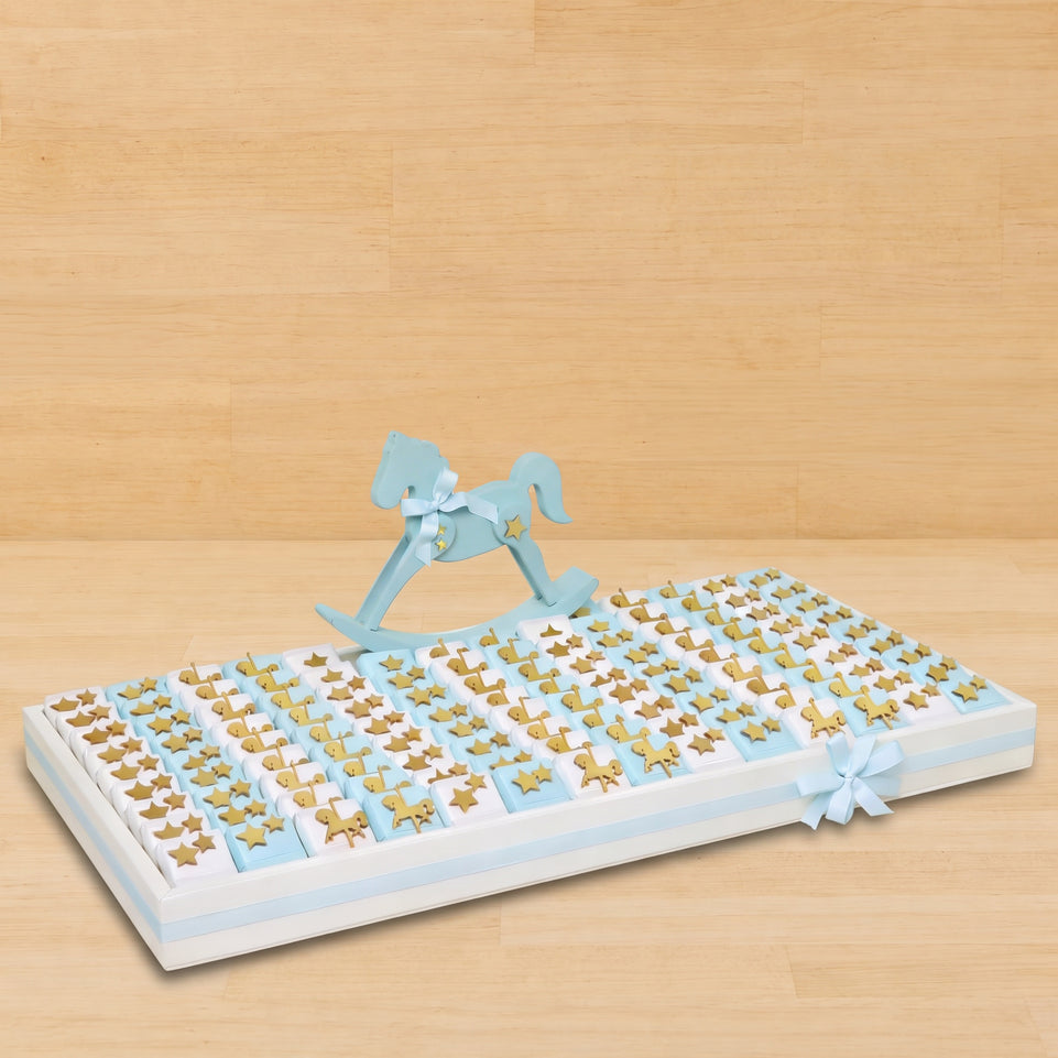 Baby boy carousel horse acrylic decorated chocolate large leather tray