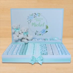 Floral teddy bear themed wood chocola...