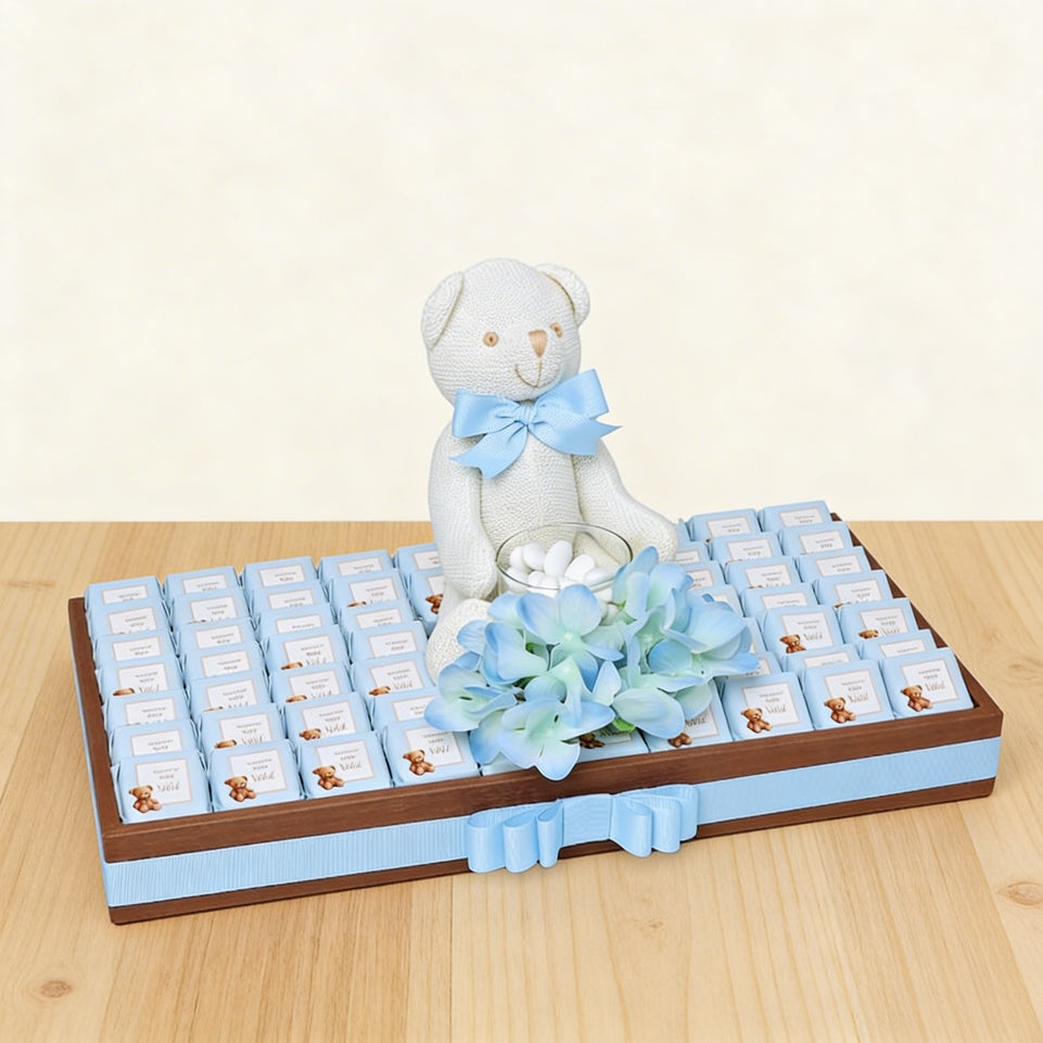 Baby boy teddy theme personalized chocolate leather tray