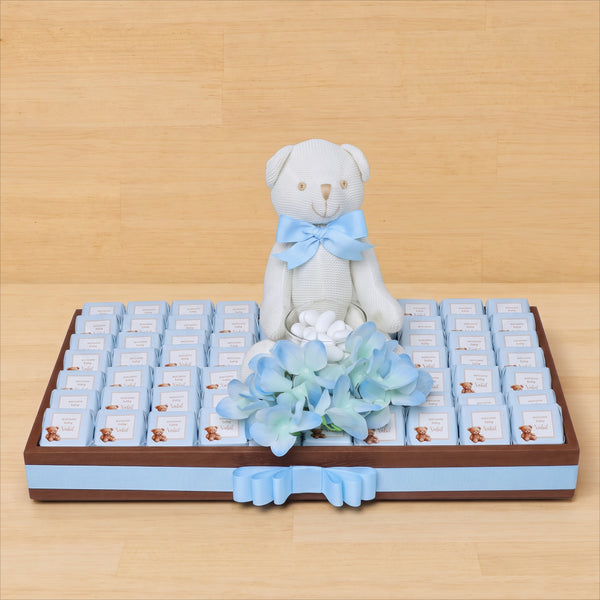 Baby boy teddy theme personalized chocolate leather tray