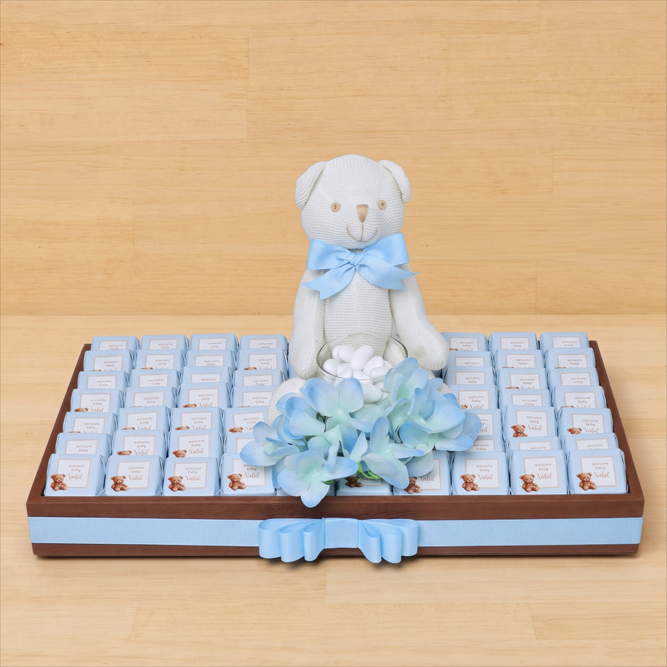 Baby boy teddy theme personalized chocolate leather tray