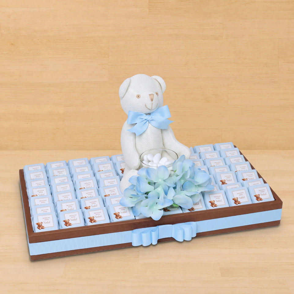 Baby boy teddy theme personalized chocolate leather tray