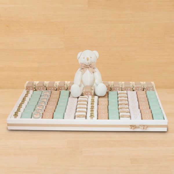 Baby teddy themed personalized chocolate large leather tray