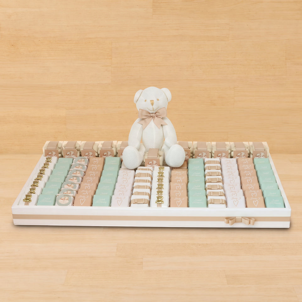 Baby teddy themed personalized chocolate large leather tray