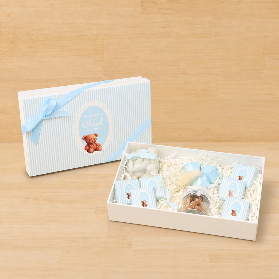 Baby boy personalized teddy designed chocolate & sweets hard box
