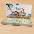 Baby boy personalized animal safari theme chocolate leather tray