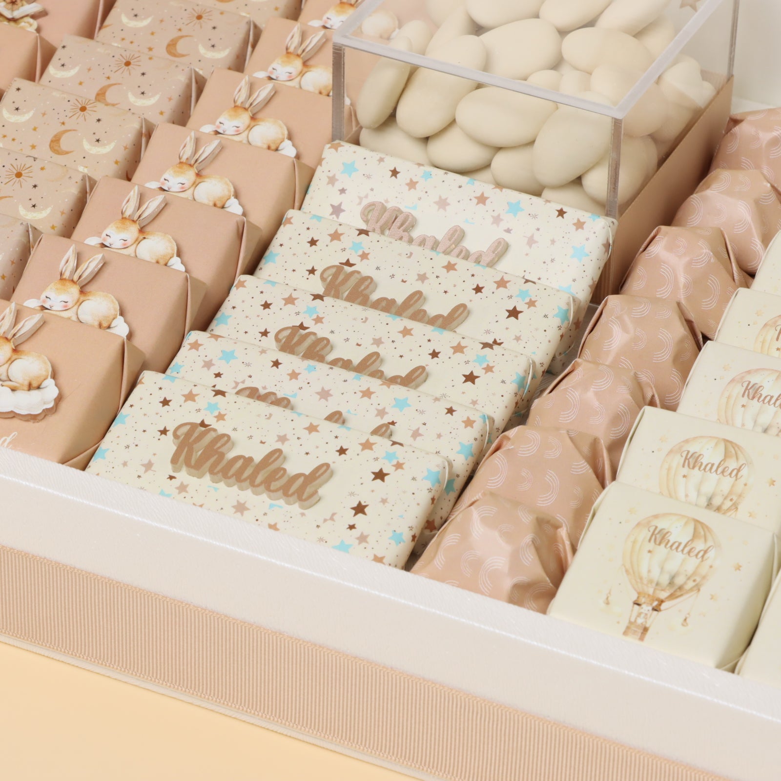 Baby Air balloon theme with acrylic backdrop chocolate medium leather tray