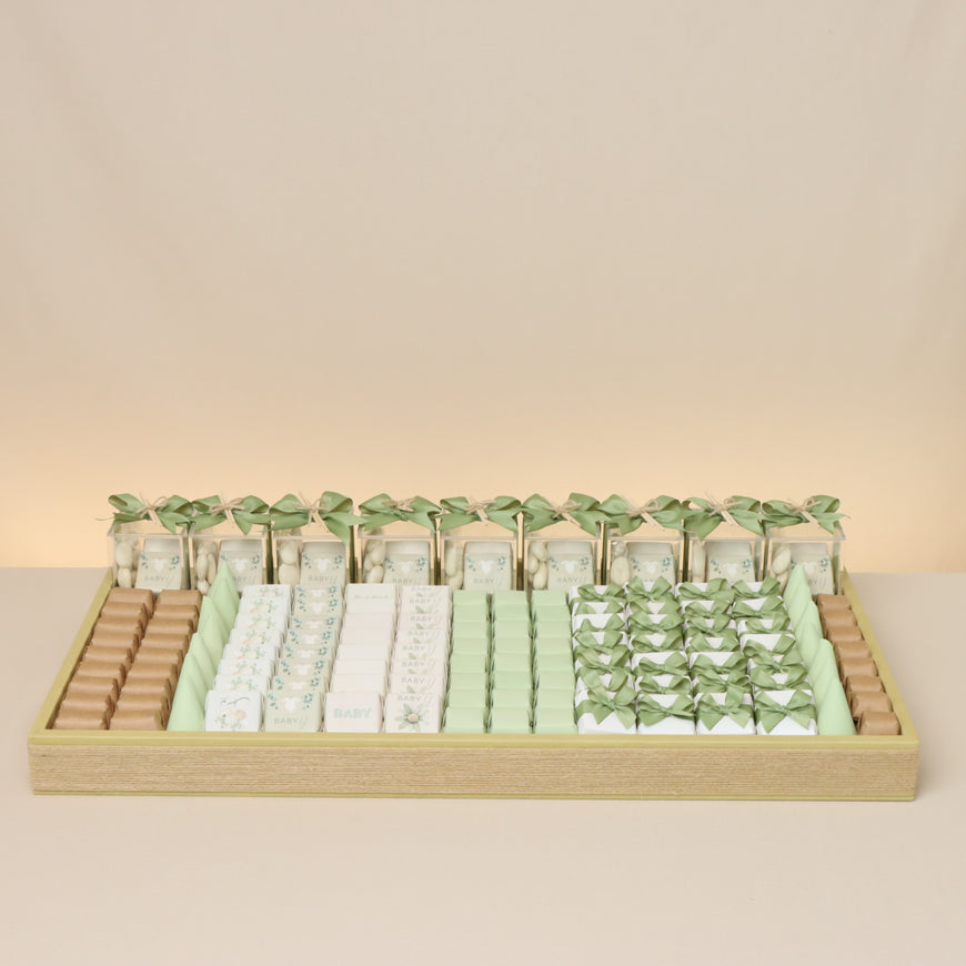 Baby sage green designed chocolate & giveaways large leather tray
