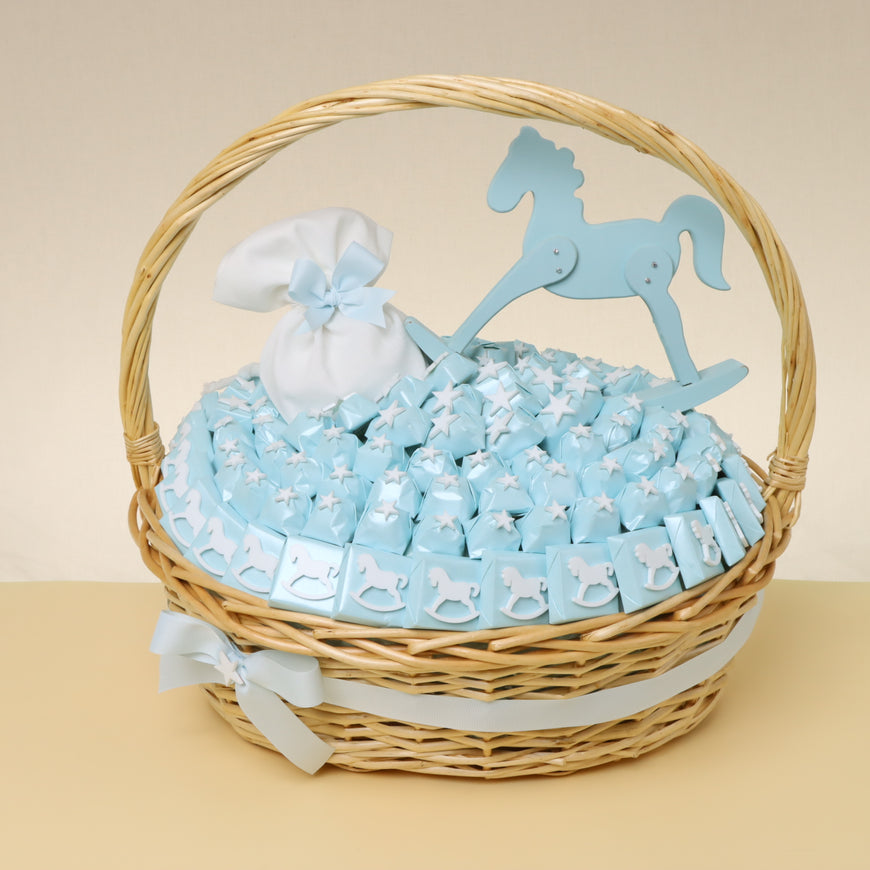 Baby boy horse theme acrylic decorated chocolate extra large basket