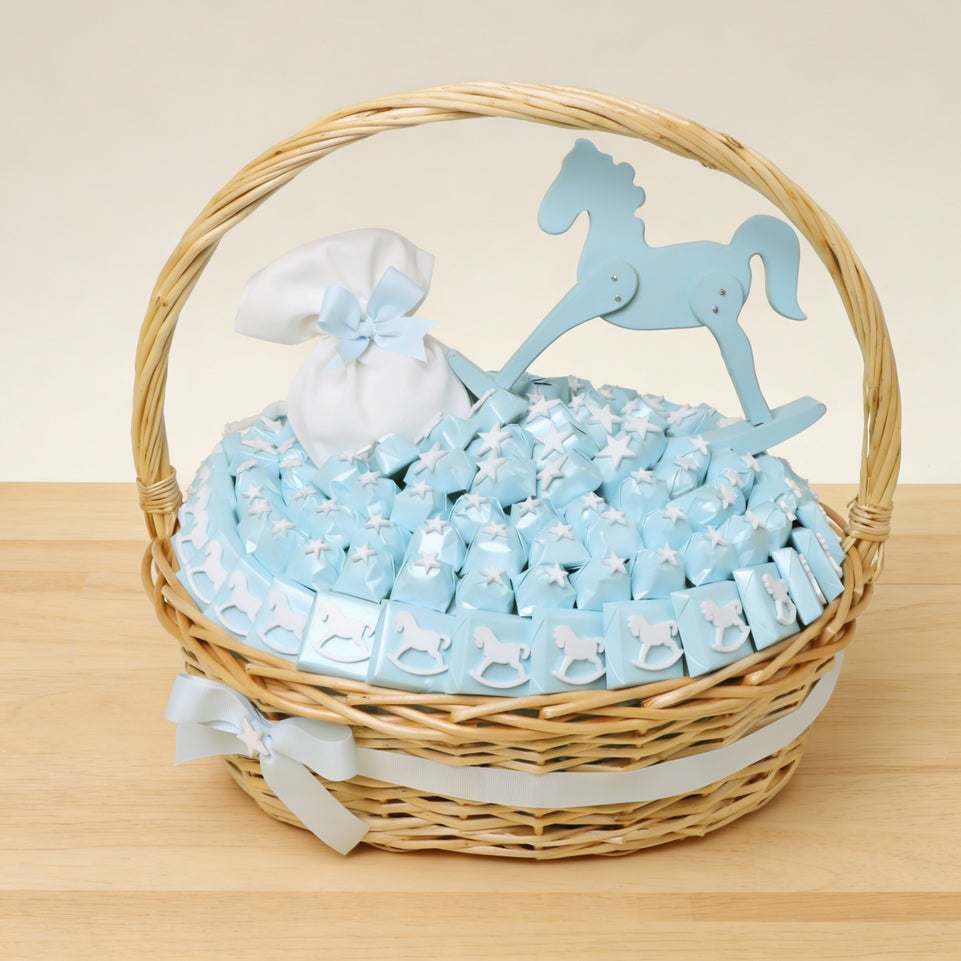 Baby boy horse theme acrylic decorated chocolate extra large basket