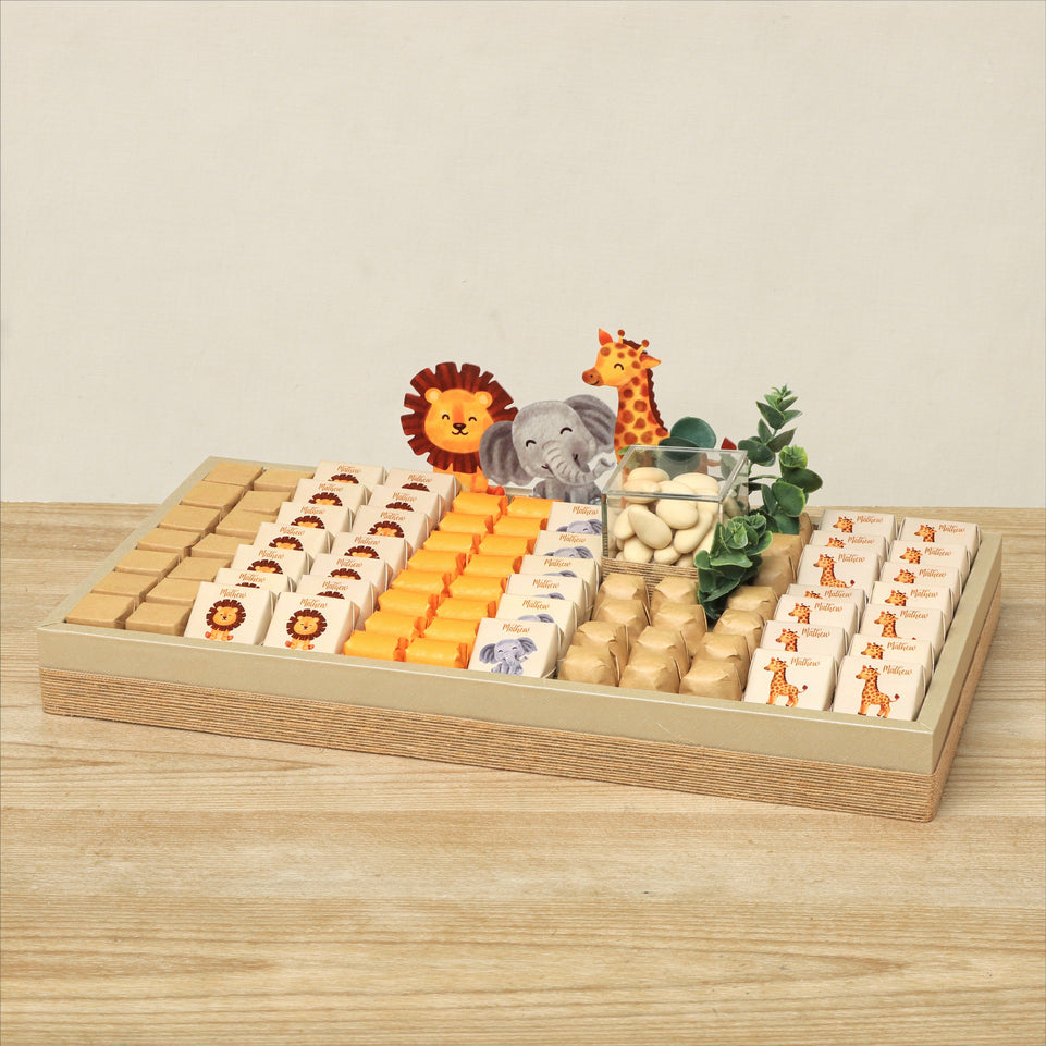Baby safari animal designed premium chocolate medium leather tray