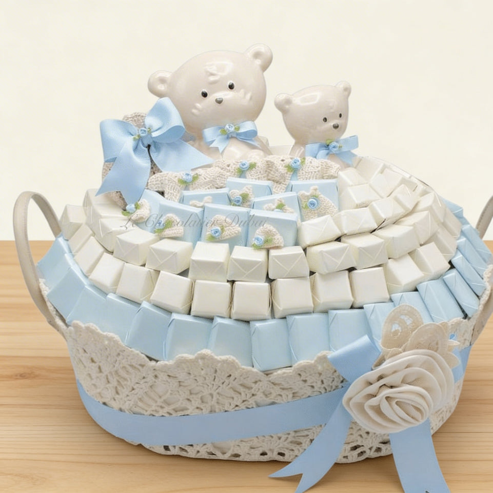 Luxury baby boy decorated chocolate crochet basket