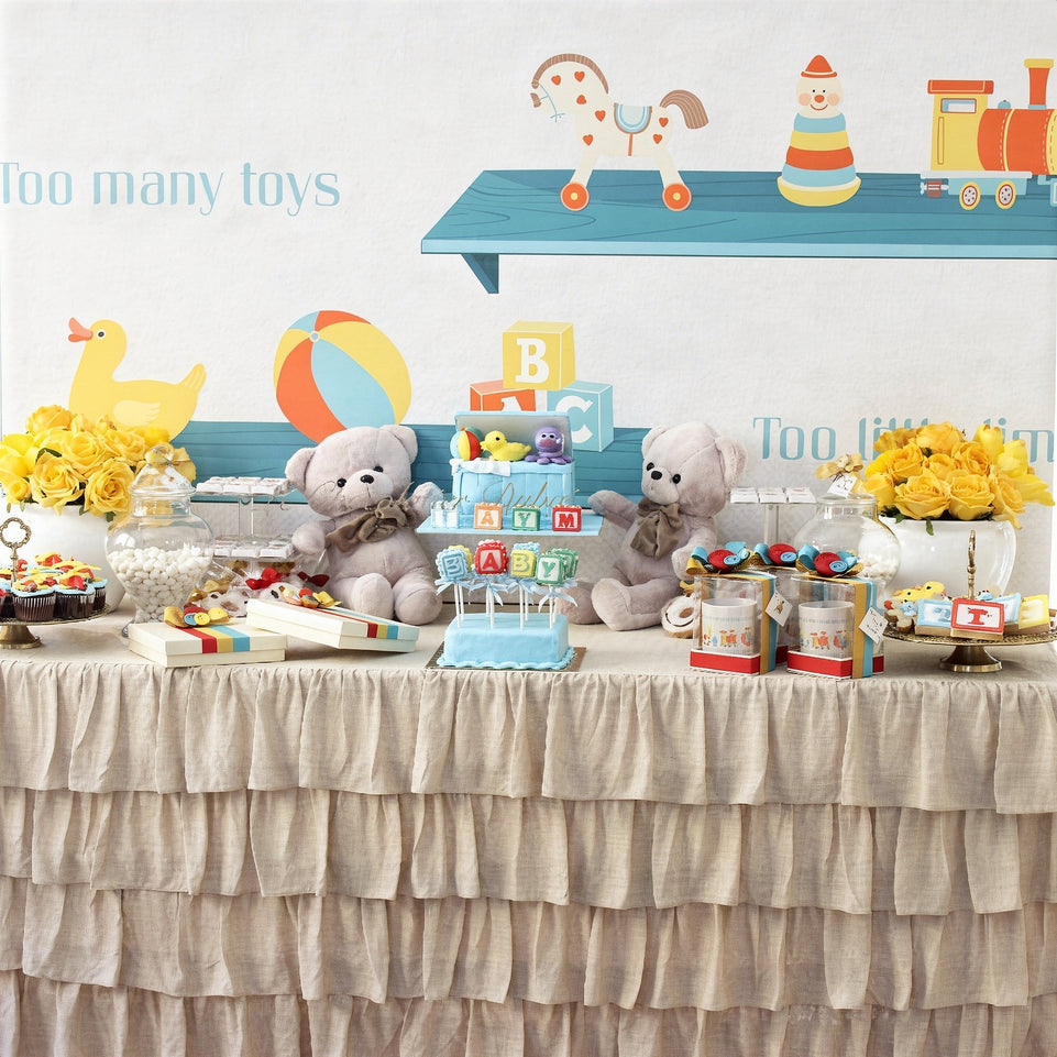 Baby boy toy store theme dessert table
