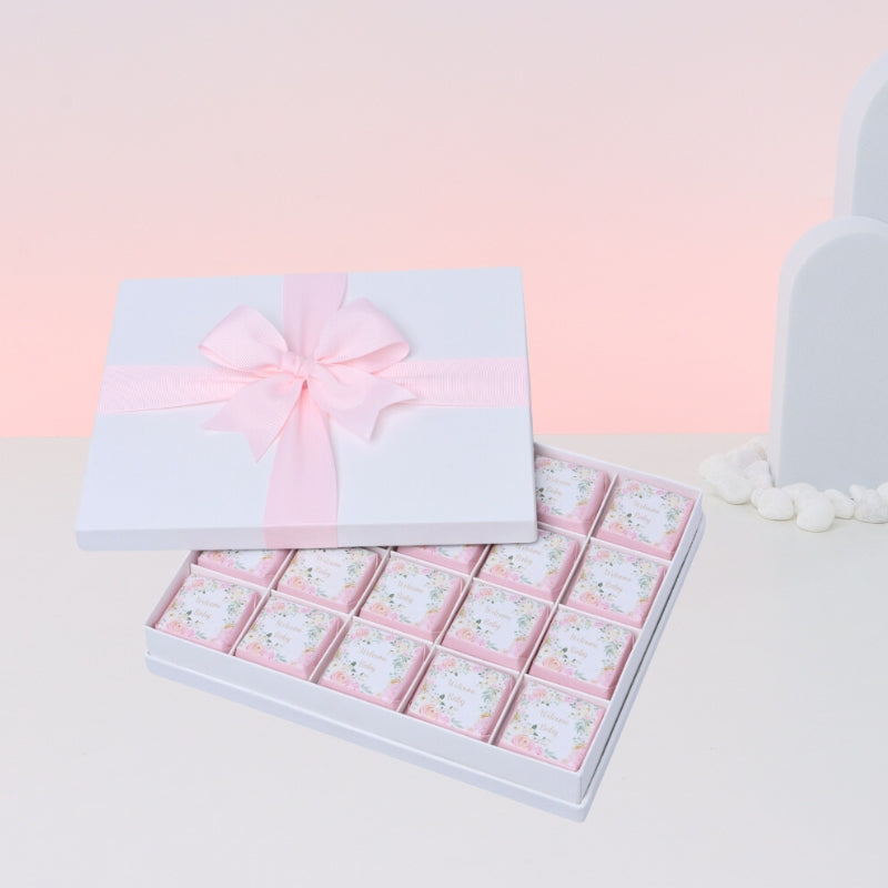 Welcome baby girl flower designed 20-piece chocolate hard box