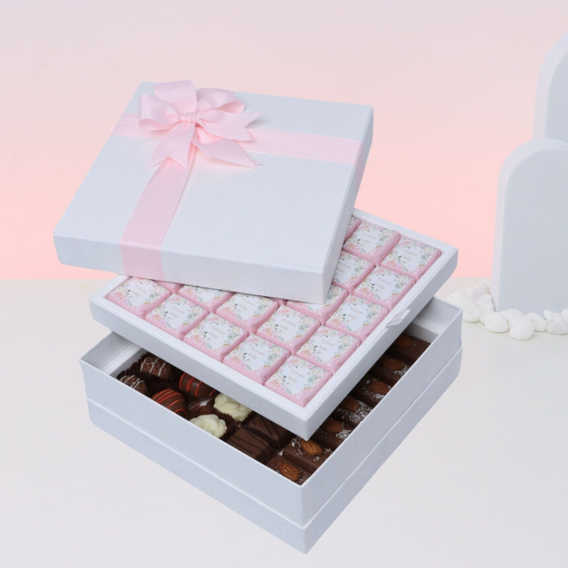 Welcome baby girl flower designed 2-layer chocolate hard box