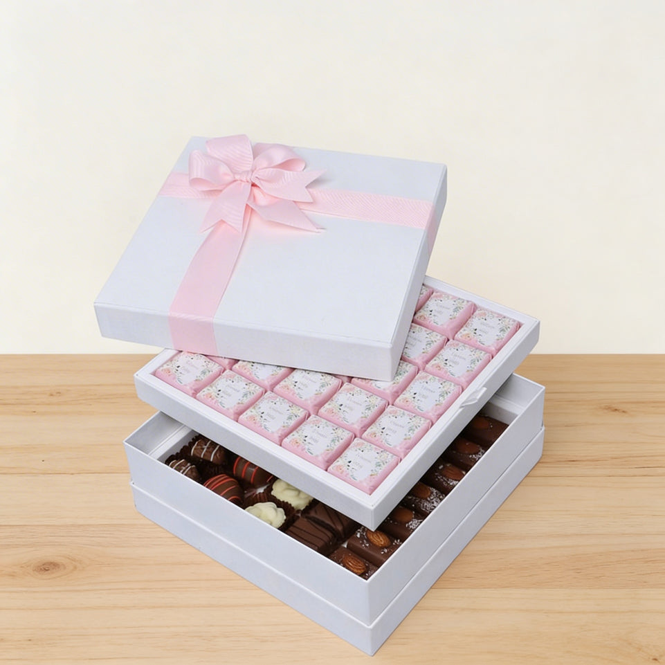 Welcome baby girl flower designed 2-layer chocolate hard box