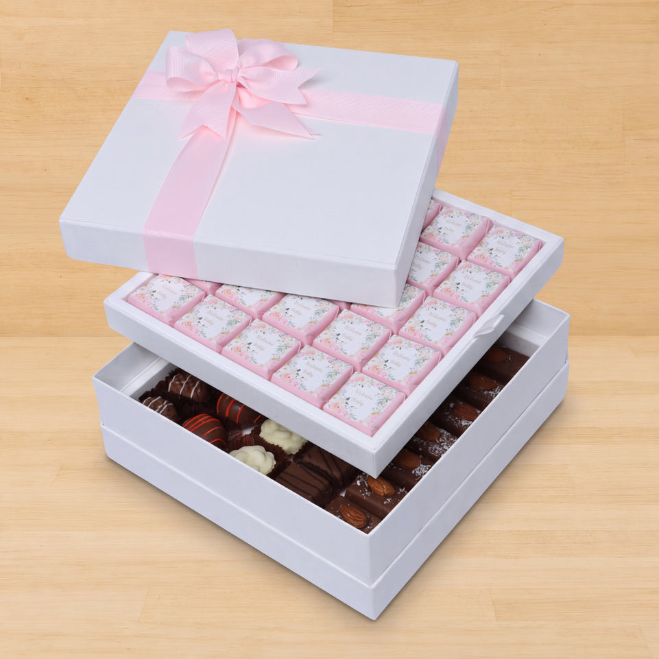 Welcome baby girl flower designed 2-layer chocolate hard box