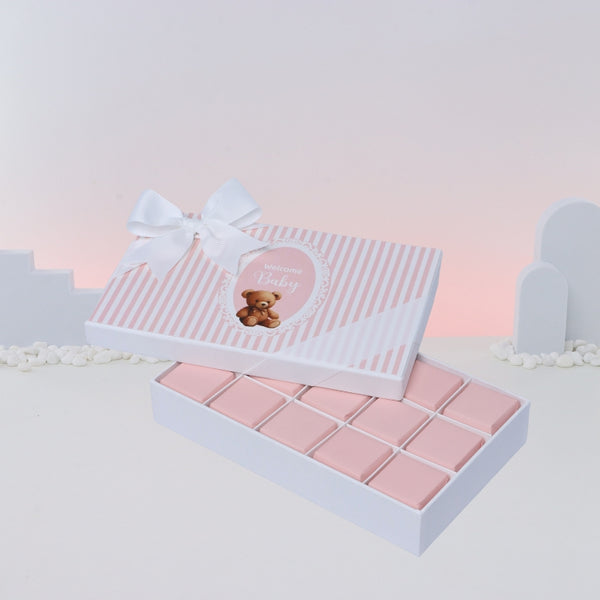 Welcome baby girl teddy 15-piece designed chocolate hard box