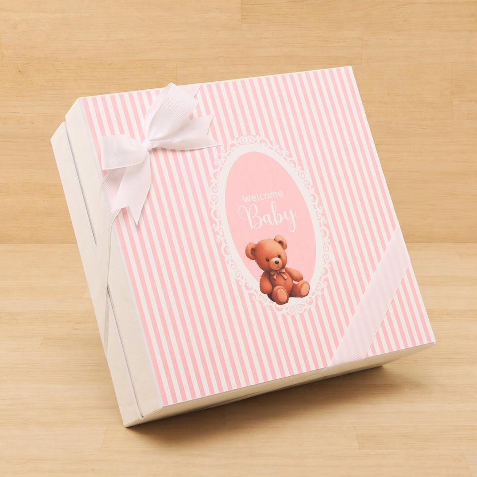 Welcome baby girl teddy designed 2-layer chocolate hard box