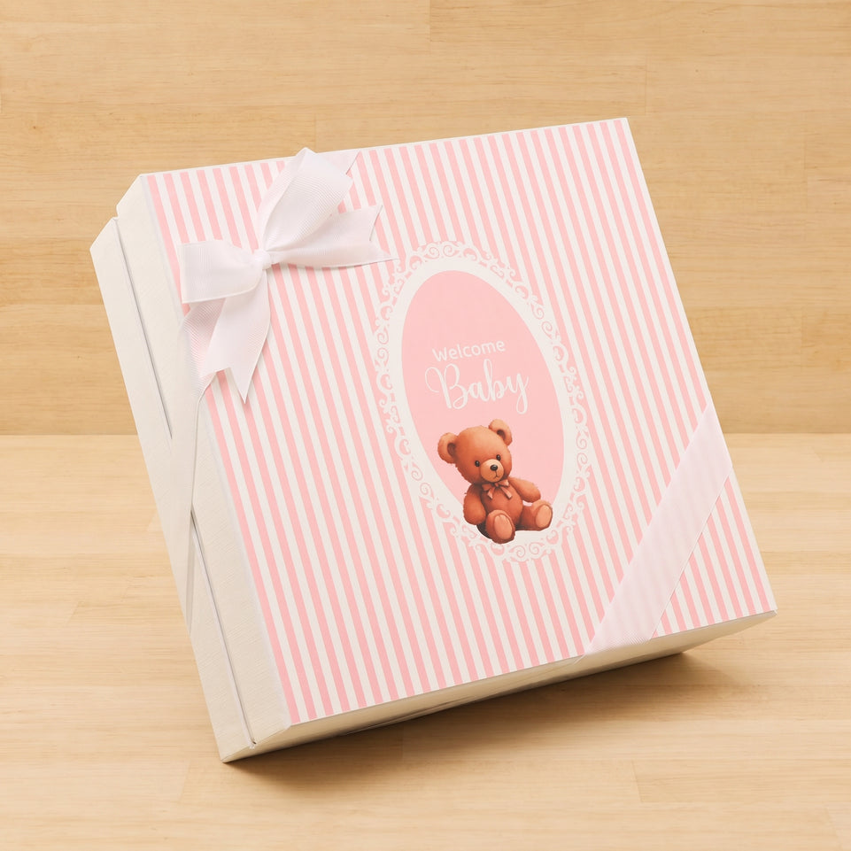 Welcome baby girl teddy designed 2-layer chocolate hard box
