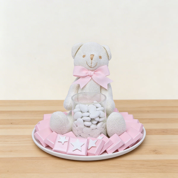 Baby girl acrylic star decorated chocolate & almond dragees plate
