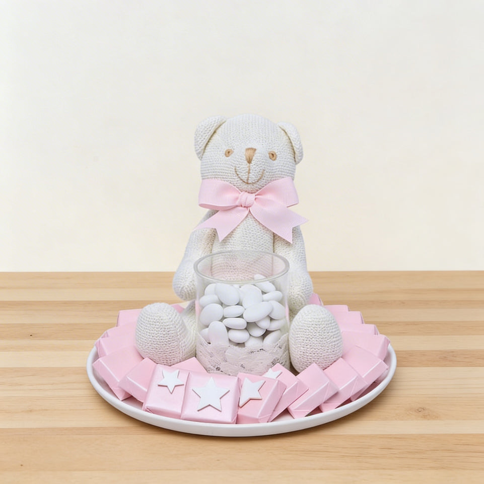Baby girl acrylic star decorated chocolate & almond dragees plate