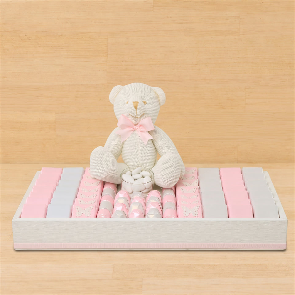 Baby girl butterfly decorated chocolate & teddy plush toy medium leather tray