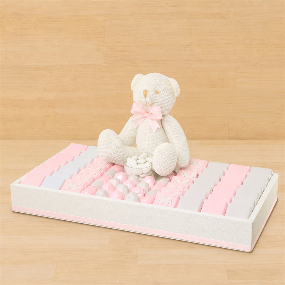 Baby girl butterfly decorated chocolate & teddy plush toy medium leather tray