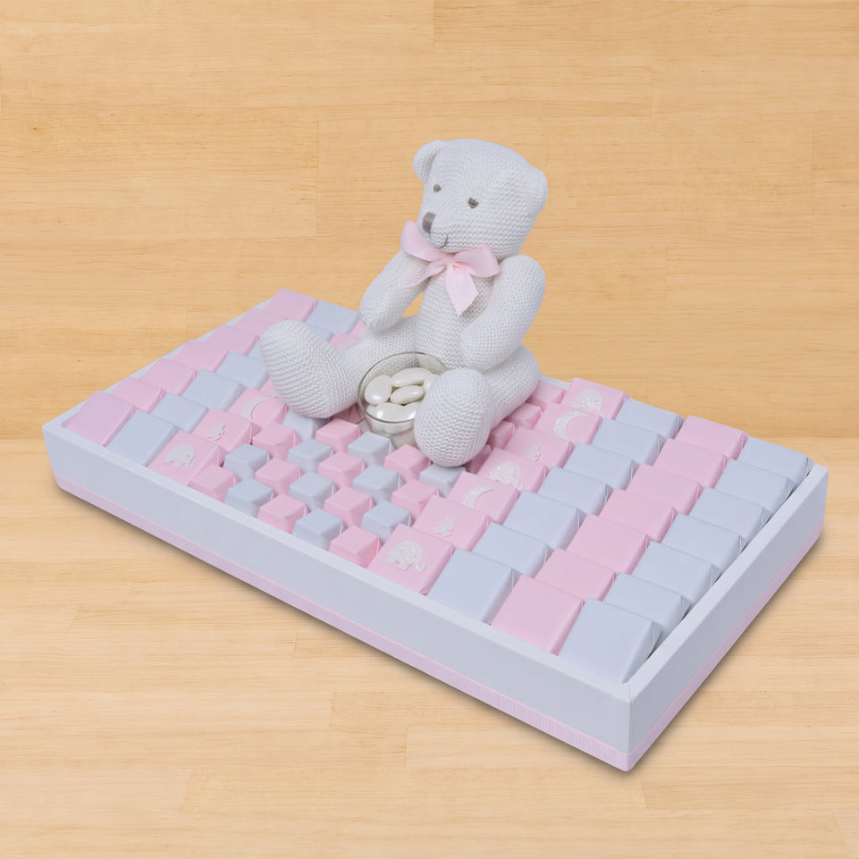 Baby girl glittery decorated chocolate & teddy plush toy medium leather tray