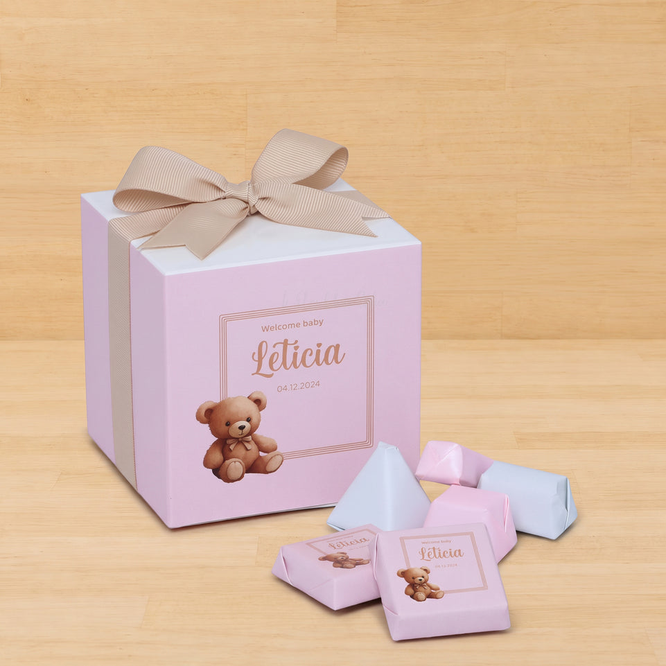 Set of 20 Baby girl announcement chocolate soft cube box