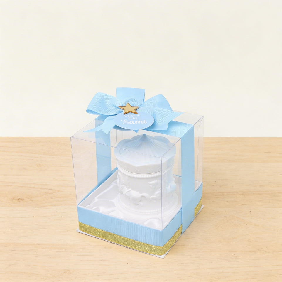 Set of 20 boxes baby boy carousel scented candle giveaway