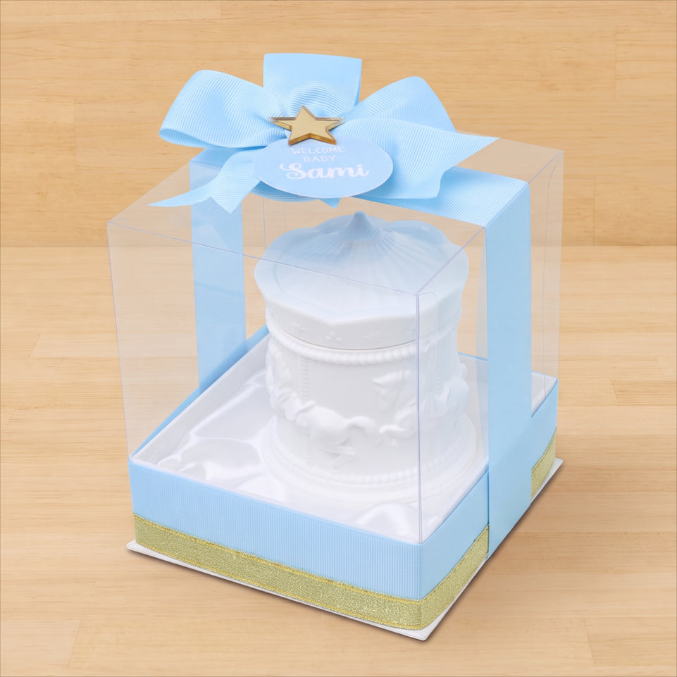 Set of 20 boxes baby boy carousel scented candle giveaway