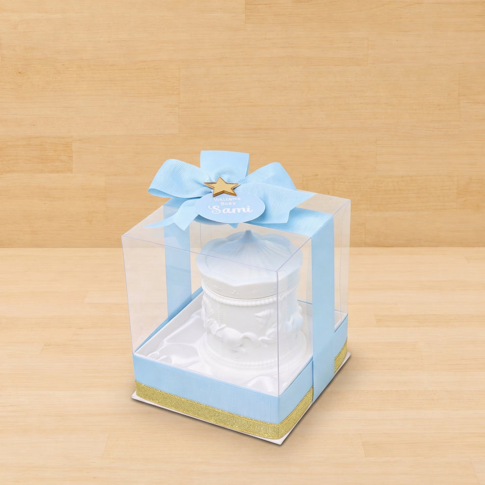 Set of 20 boxes baby boy carousel scented candle giveaway