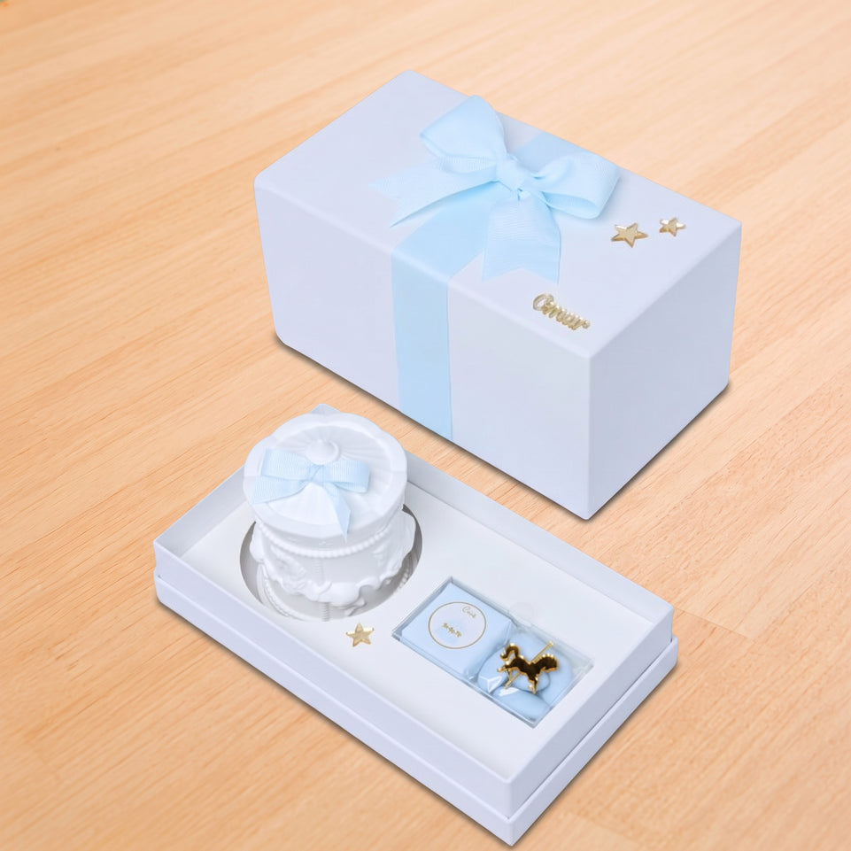 Set of 20 boxes carousel themed baby boy personalized carousel candle giveaways