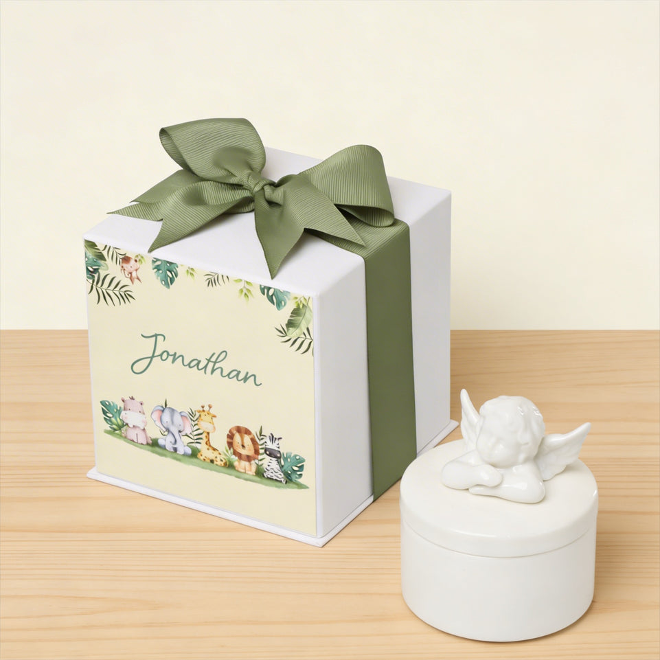Set of 20 Baby Safari theme angel box giveaway in customized hard box