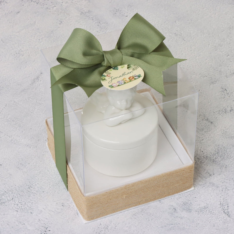 Set of 20 Baby boy angel box giveaway in clear box