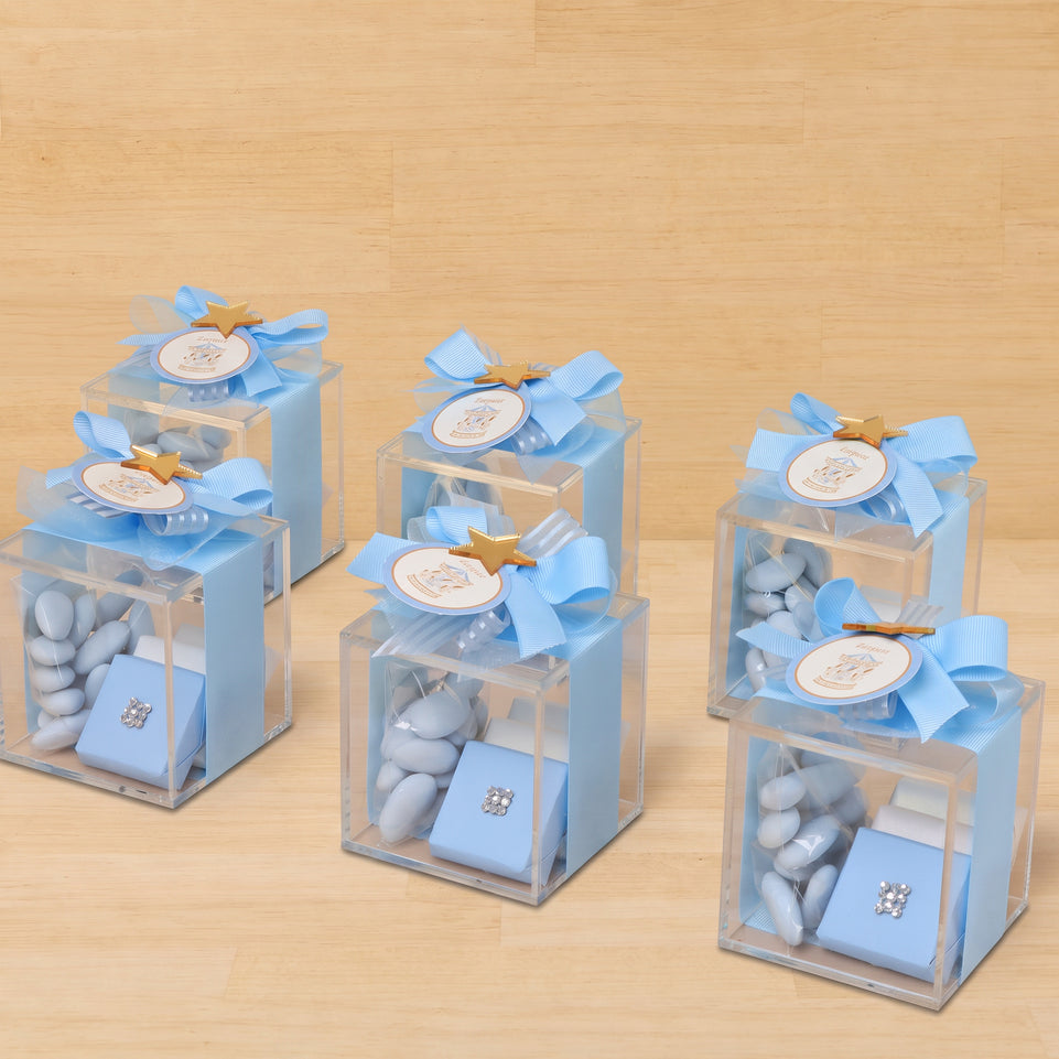 Set of 20 Baby boy personalized carousel designed premium chocolate acrylic box