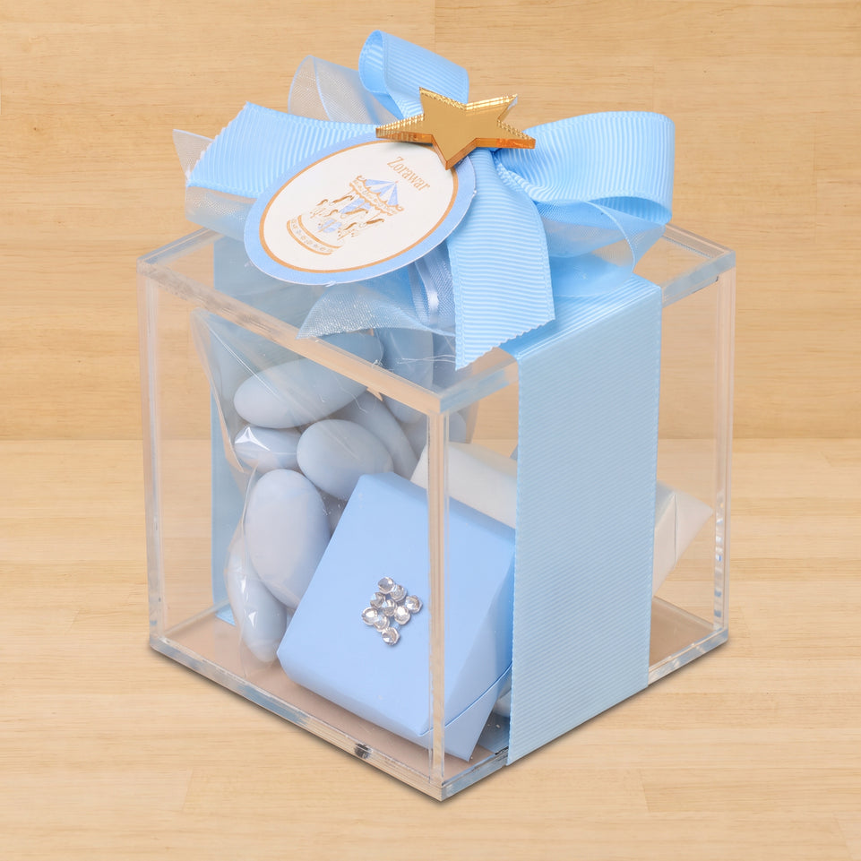 Set of 20 Baby boy personalized carousel designed premium chocolate acrylic box