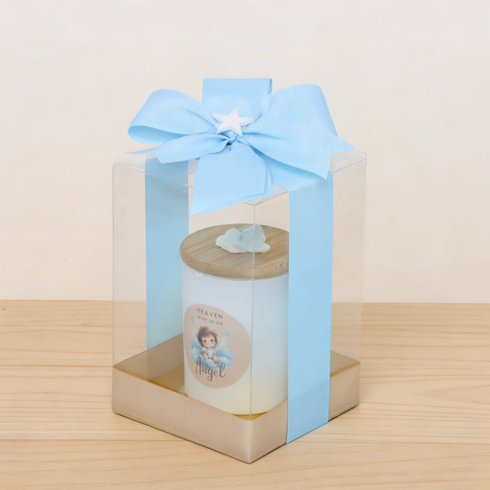 Set of 20 Baby Boy angel designed glass candle box giveaway