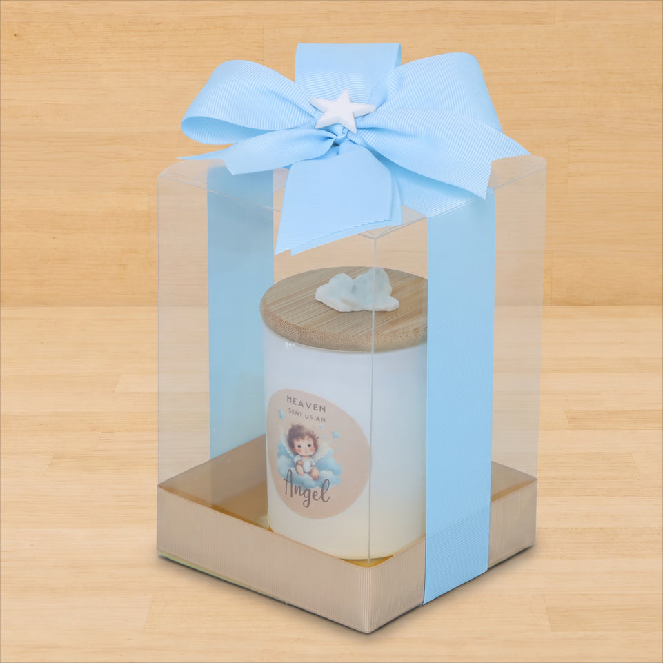 Set of 20 Baby Boy angel designed glass candle box giveaway