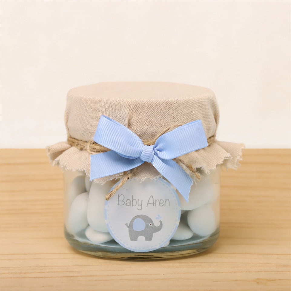 Set of 20 Personalized Elephant theme almond dragees jar